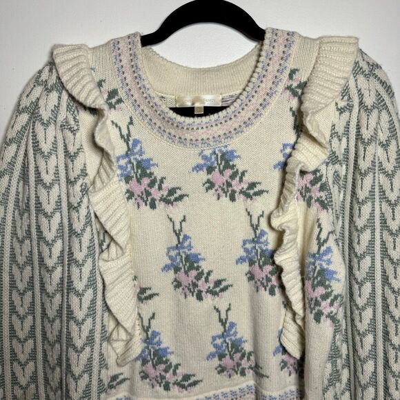 LoveShackFancy Warwick Cropped Floral Pullover Sweater - Picture 2 of 10